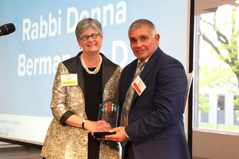 The Village named Rabbi Donna Berman and Richard Sugarman as its 2024 Champions for Children in honor of their visionary leadership in service to youth in Greater Hartford. Pictured (L-R) Charter Oak Cultural Center Executive Director Rabbi Donna Berman and Village President & CEO Hector Glynn.