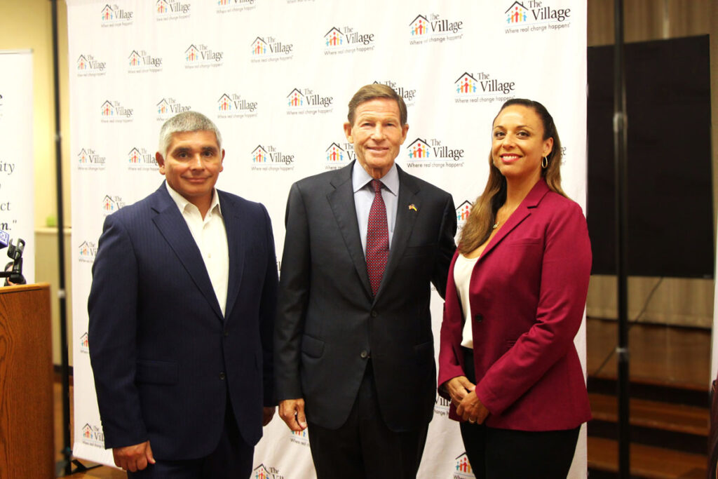Village President & CEO Hector Glynn and Chief Medical Officer Dr. Laine Taylor spoke alongside U.S. Senator Richard Blumenthal about resources to help youth who are experiencing a crisis or challenges with their mental health.
